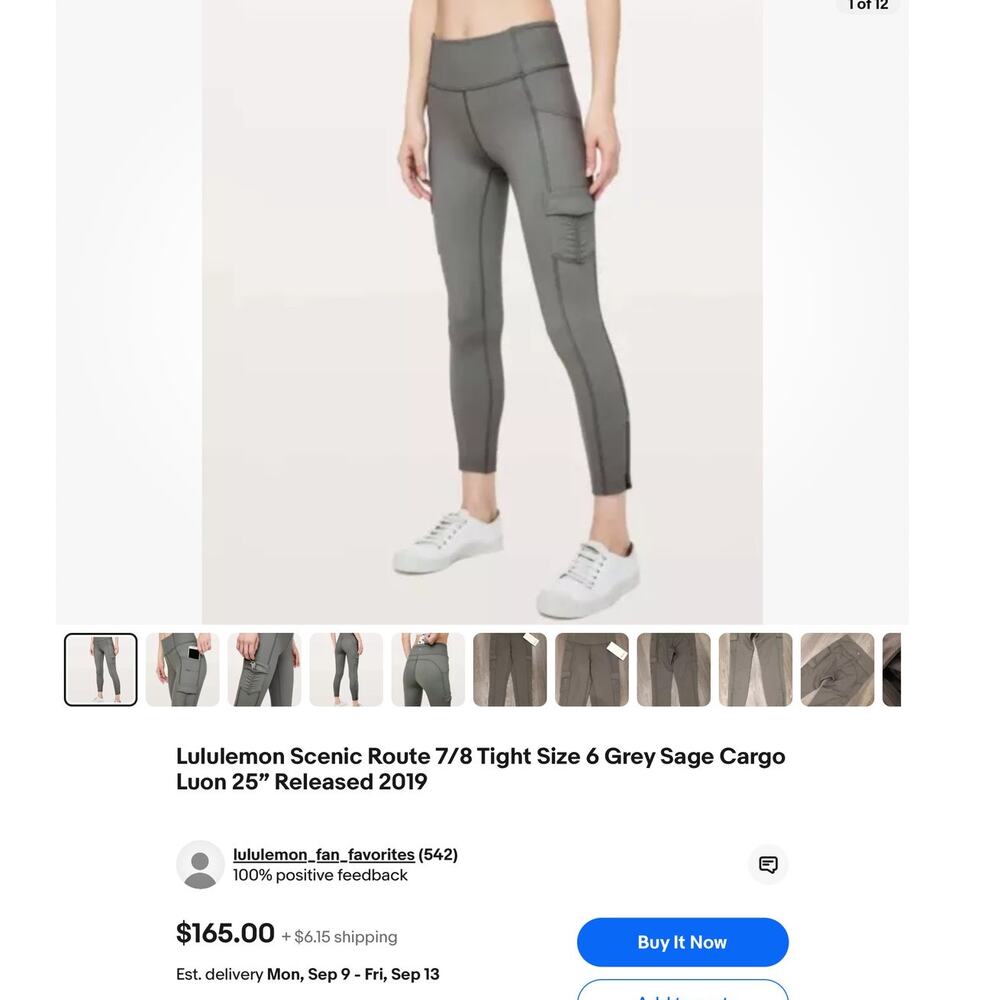 EUC Lululemon Scenic Route 7/8 Tight Size 6 Grey Sage Green Cargo Luon 25” Sz 4